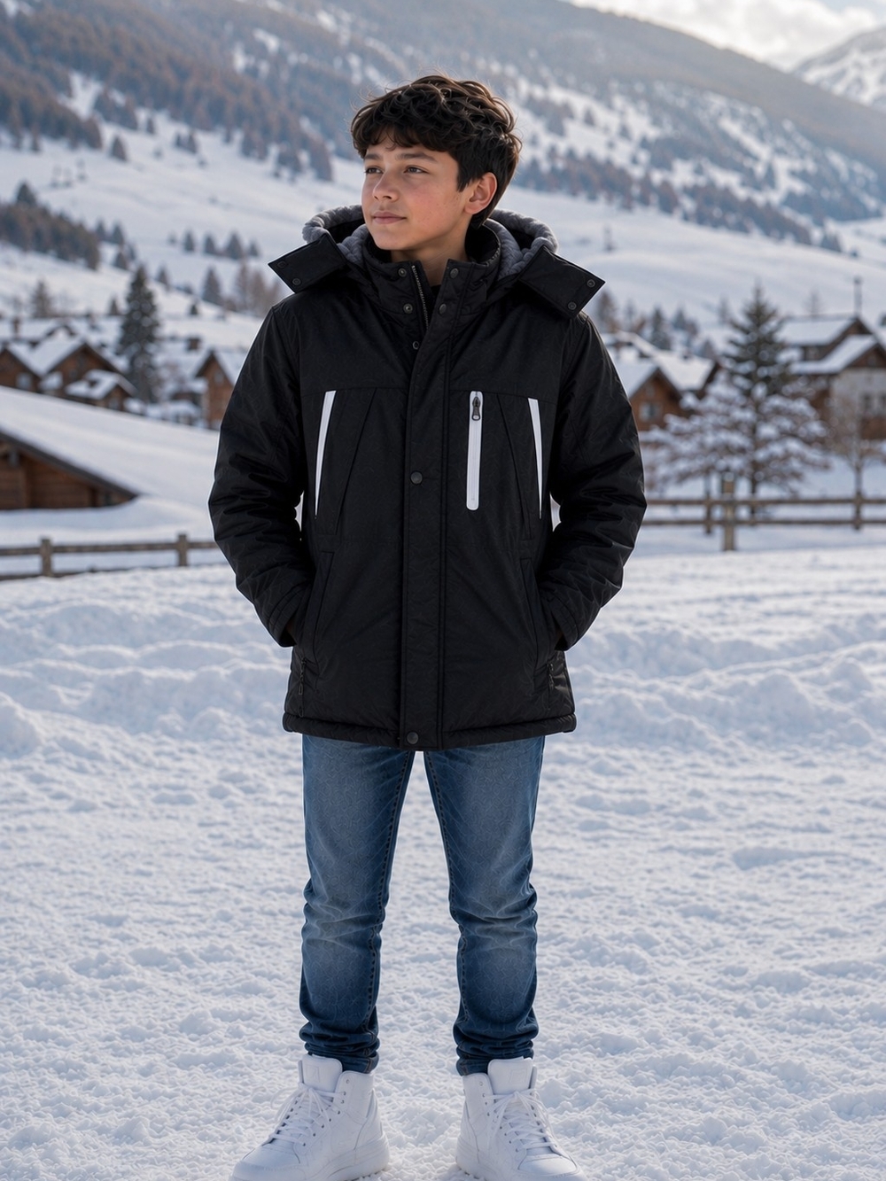 Black Men's Insulated Hooded Winter Jacket